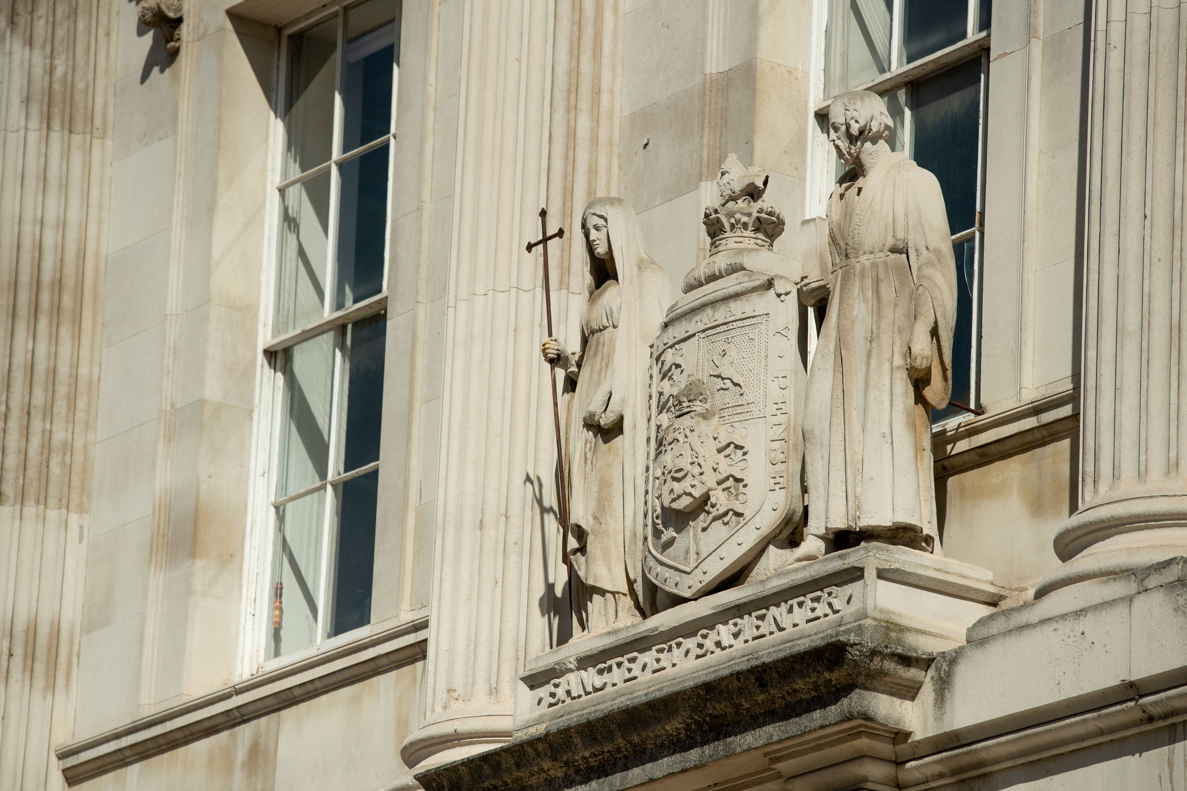 The crest over the entrance to the King's Building.