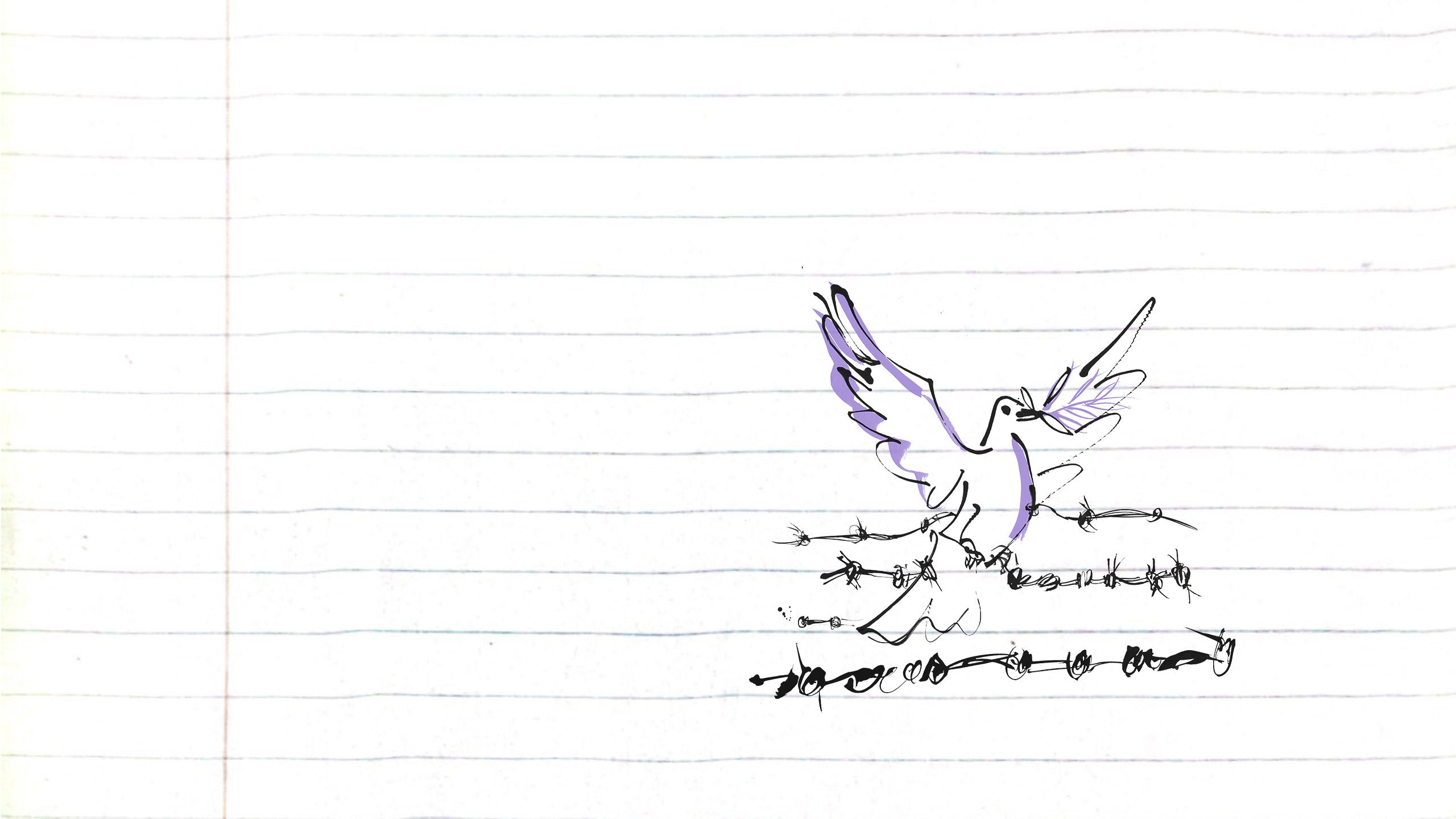 An illustration of a dove caught in barbed wire.