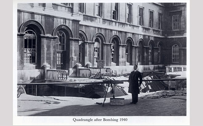 King's College 'Quad' after bombing in 1940.