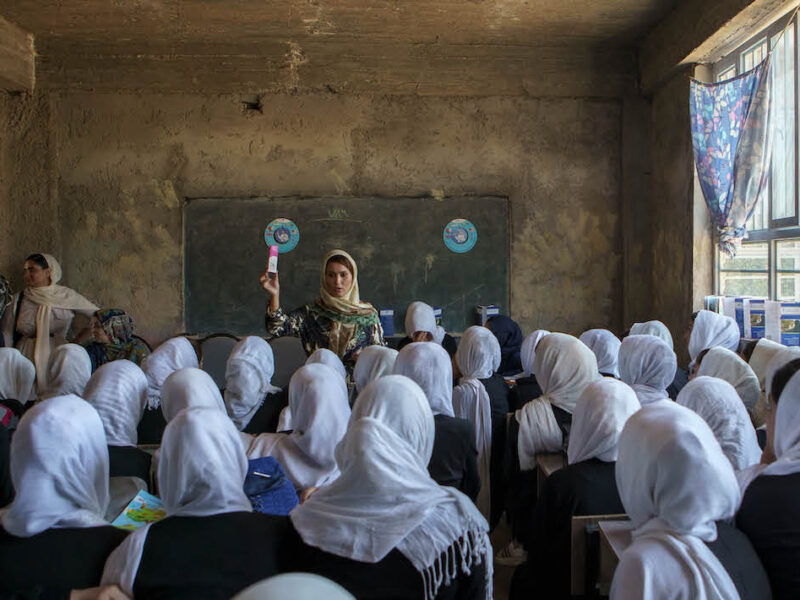 Classroom photo of Muslim women studying in Afghanistan