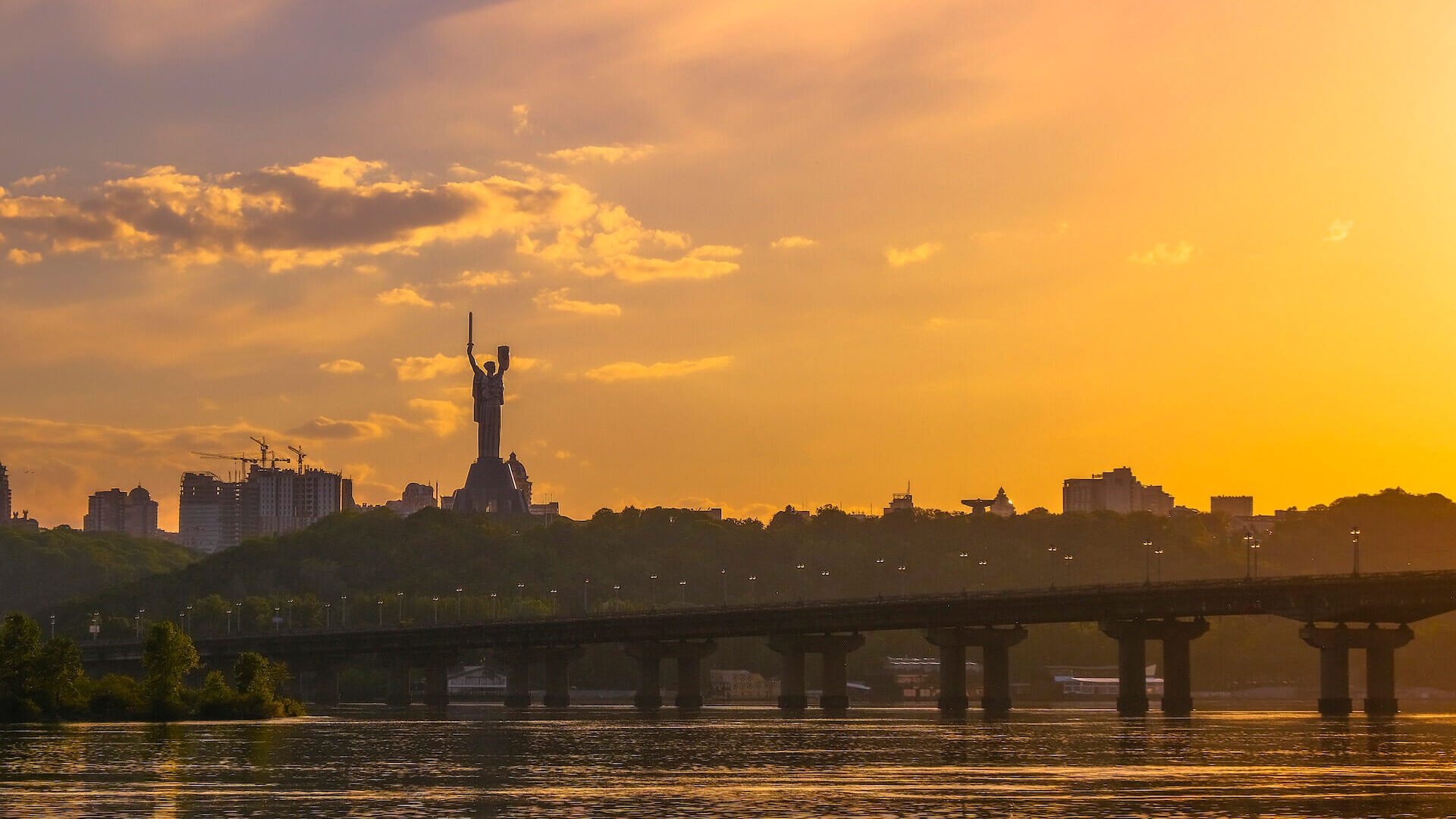 'The Motherland Monument, Ukraine, at sunset